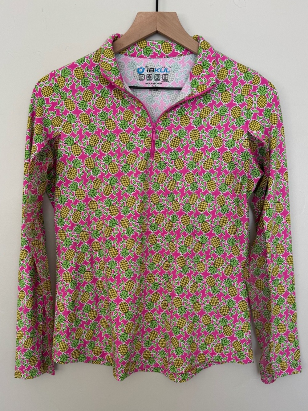 IBKUL Chantal Pineapple Mock Neck Quarter Zip Pullover Size S Golf Pickleball